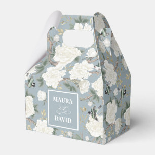 Dusty Blue Chinoiserie Birds Flowers Wedding Favour Box