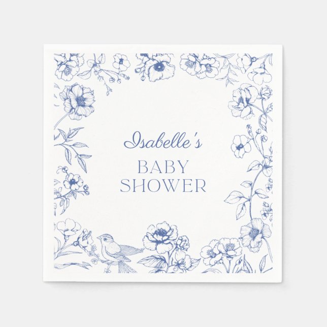 Dusty Blue Chinoiserie Boy Baby Shower Napkin (Front)
