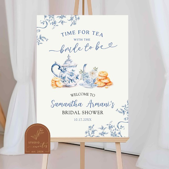 Dusty Blue Chinoiserie Bridal Shower Welcome Sign (Creator Uploaded)