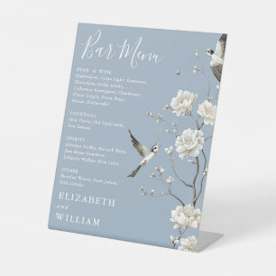 Dusty Blue Chinoiserie Floral Bar Menu Wedding Pedestal Sign