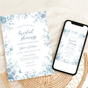 Dusty Blue Chinoiserie Floral Bridal Shower Invitation