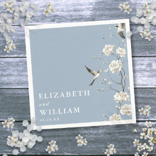 Dusty Blue Chinoiserie Floral Garden Wedding Napkin