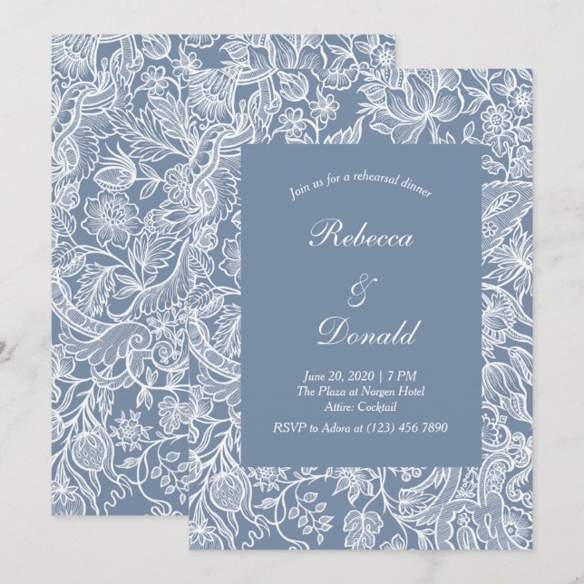 Dusty Blue Chinoiserie Floral Rehearsal Dinner  Invitation (Front/Back)