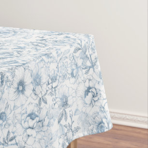 Dusty Blue Chinoiserie Floral Tablecloth Elegant