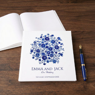 Dusty Blue Chinoiserie Floral Wedding Guest Book