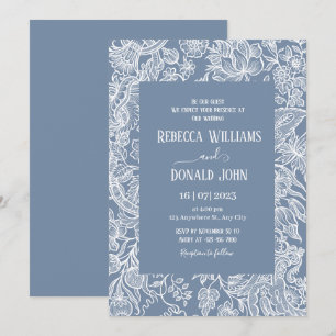 Dusty Blue Chinoiserie Floral wedding Invitation