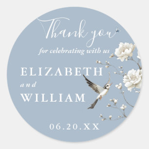 Dusty Blue Chinoiserie Floral Wedding Thank You Classic Round Sticker