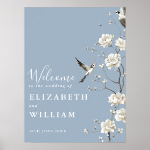 Dusty Blue Chinoiserie Floral Wedding Welcome Sign