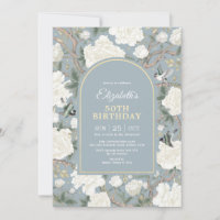 Dusty Blue Chinoiserie Floral Women 50th Birthday