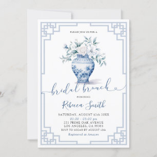Dusty Blue Chinoiserie Ginger Jar Bridal Brunch Invitation