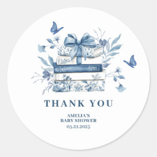 Dusty Blue Chinoiserie New chapter Baby Shower Classic Round Sticker