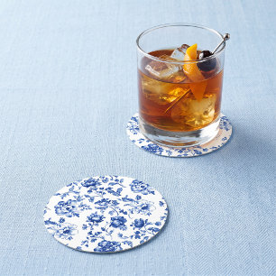 Dusty Blue Chinoiserie round Wedding Paper Coaster