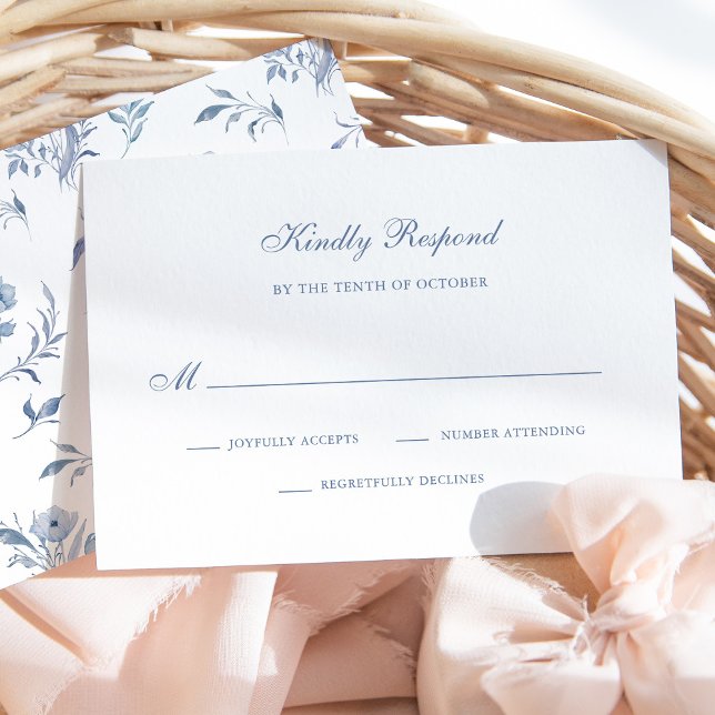 Dusty Blue Chinoiserie | Simple Wedding RSVP Card (Creator Uploaded)