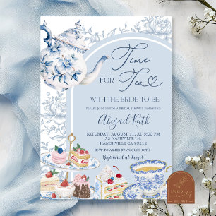 Dusty Blue Chinoiserie Tea Party Bridal Shower inv Invitation