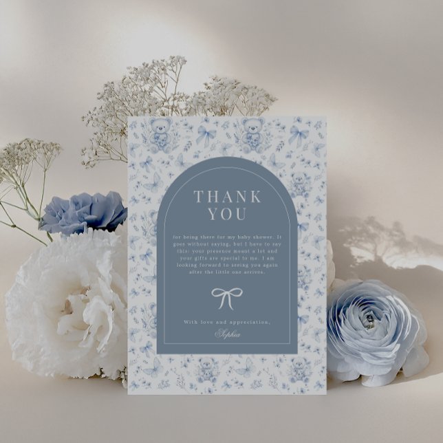 Dusty Blue Chinoiserie Teddy Bear Thank You  Postcard (Blue Chinoiserie Teddy Bear Baby Shower Thank You )
