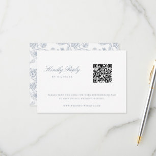 Dusty Blue Chinoiserie Wedding QR Code RSVP Card