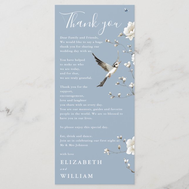 Dusty Blue Chinoiserie Wedding Thank You Card (Front)