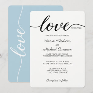 Dusty blue Christian Wedding Love Never Fails Invitation