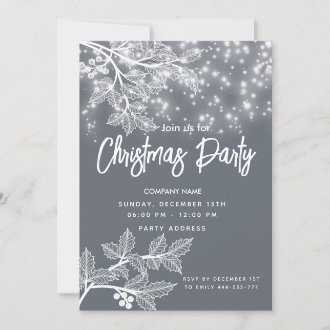 Dusty blue  Christmas braches corporate Christmas  Invitation (Front)