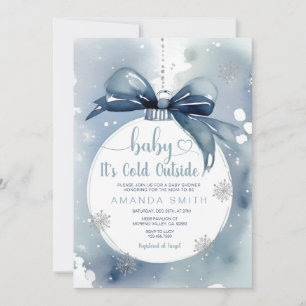 Dusty Blue Christmas It's Cold Outside Baby Shower Invitation