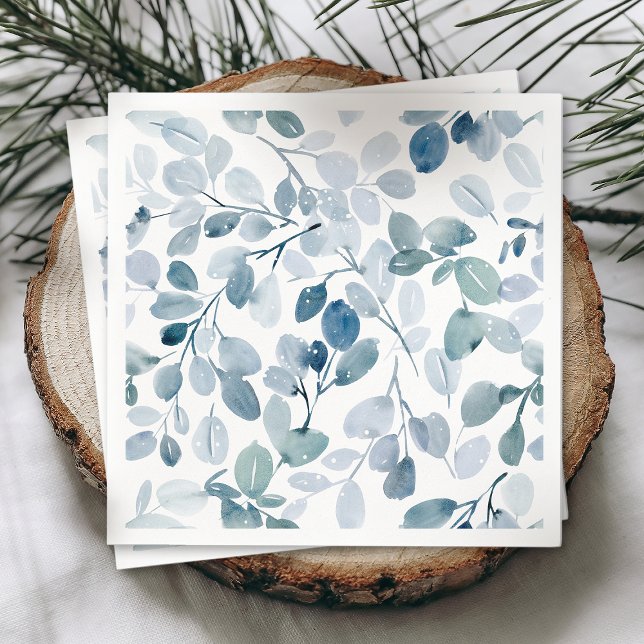 Dusty Blue Christmas Napkin with Watercolor Leaves (Creator Uploaded)