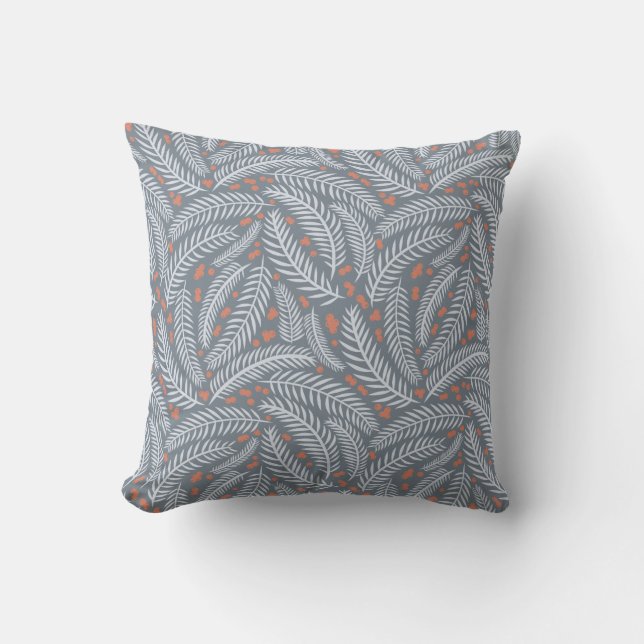 Dusty Blue Christmas Pine Tree Leaf Illustration Cushion (Front)