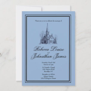 Dusty Blue Church Chapel Elegant Minimal Wedding Invitation