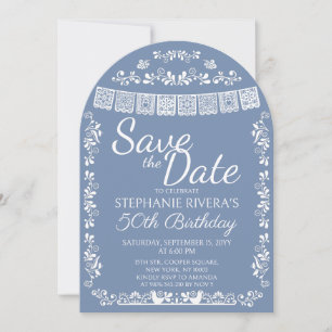 Dusty Blue Cielito Lindo Save the Date 50 Birthday Invitation