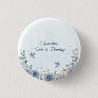 Dusty Blue Cinderella Sweet 16 Fairytale Button