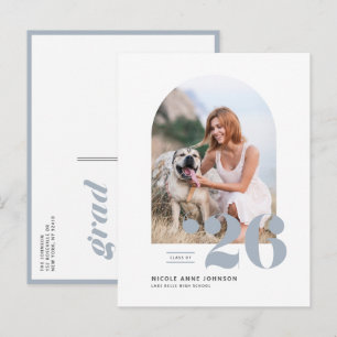 Dusty Blue Class of 2026 Arch Photo Graduation Announcement Postcard