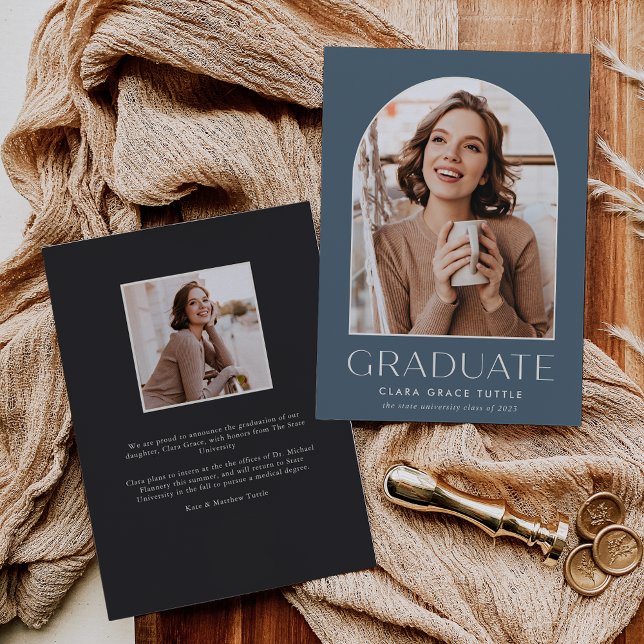 Dusty Blue | Classic Arch Photo Graduation Announc Announcement (Creator Uploaded)