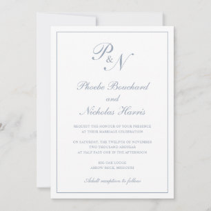 Dusty Blue Classic Elegant Wedding Invitation