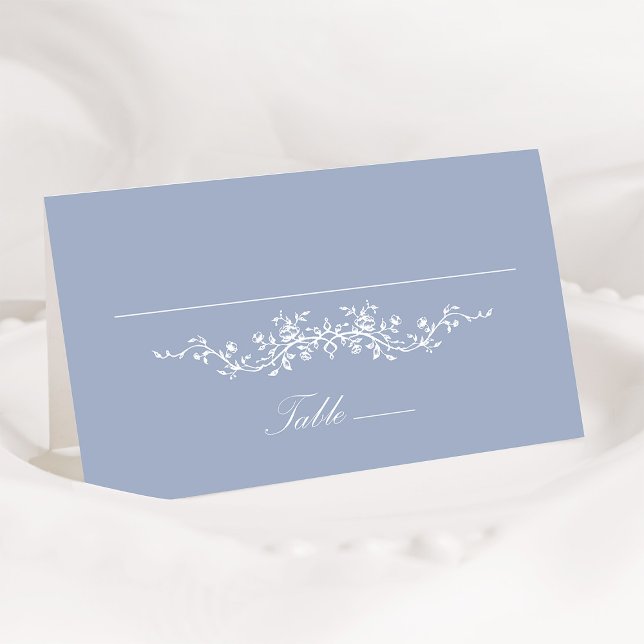 Dusty Blue Classic Floral Wedding Place Card (Creator Uploaded)