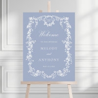 Dusty Blue Classic Floral Wedding Welcome Sign