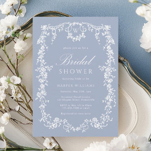 Dusty Blue Classic French Floral Bridal Shower Invitation