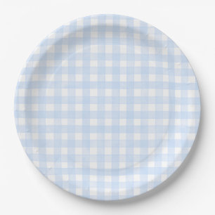 Dusty Blue Classic Gingham Paper Plate