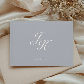 Dusty Blue Classic Monogram Wedding Flat Thank You Card