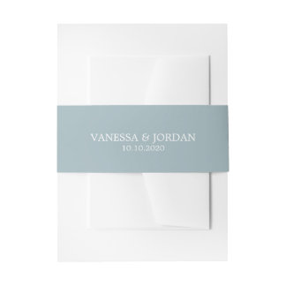 Dusty blue Classic Personalised Wedding Invitation Belly Band