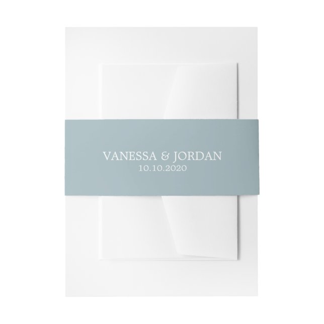 Dusty blue Classic Personalised Wedding Invitation Belly Band (Front Example)