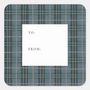 Dusty Blue Classic Plaid Neutral Holiday Square Sticker