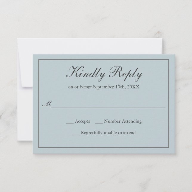 Dusty Blue Classic Simple Elegant Wedding RSVP (Front)