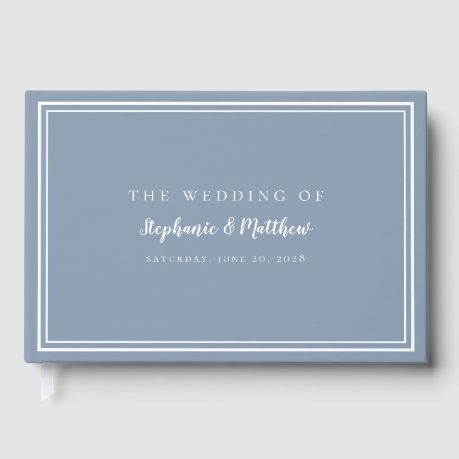 Dusty Blue Classic Simple Modern Wedding Elegant Guest Book (Front)
