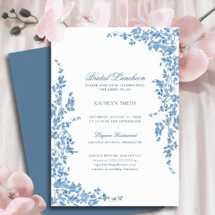Dusty Blue Classic Vintage Floral Bridal Luncheon Invitation