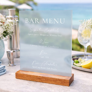 Dusty Blue Clear Acrylic Bar Menu Sign