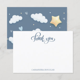 Dusty Blue Cloud Theme Baby Shower Thank You Card