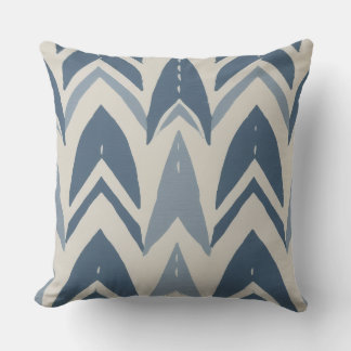 Dusty Blue Coastal Batik Parang Chevron Geometric Cushion