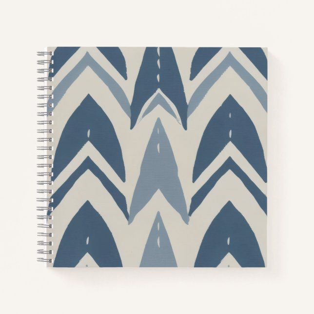 Dusty Blue Coastal Batik Parang Chevron Geometric Notebook (Front)