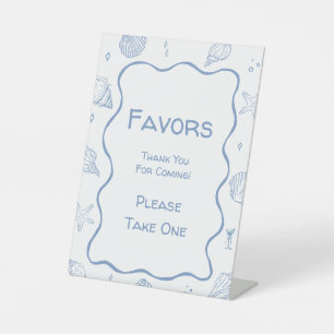 Dusty Blue Coastal Beach Baby Shower Favor  Pedestal Sign