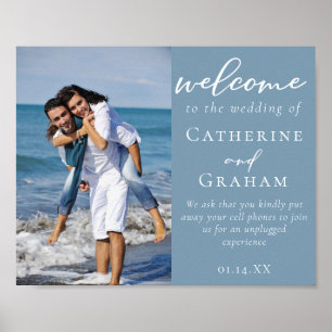 Dusty Blue Coastal Couple Photo Wedding Welcome Poster