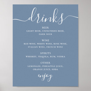 Dusty Blue Coastal Wedding Drinks   Bar Menu Sign